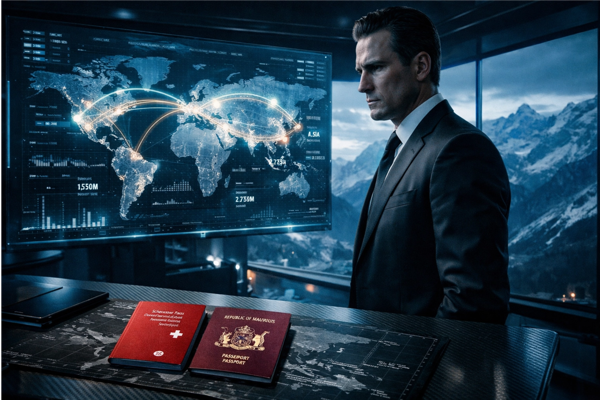 Homme affaires alpes high tech.