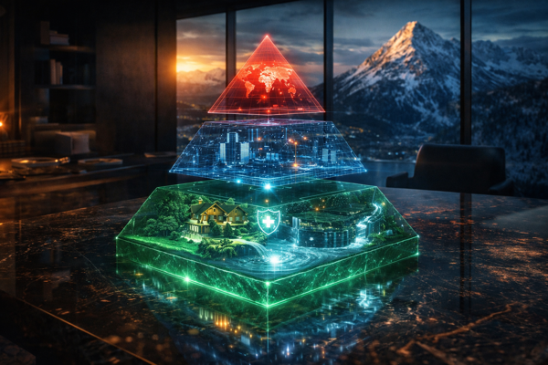 Bureau stratégique dans les Alpes suisses.