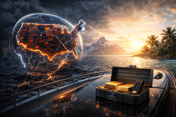 Bulle fracturée sur océan orageux.